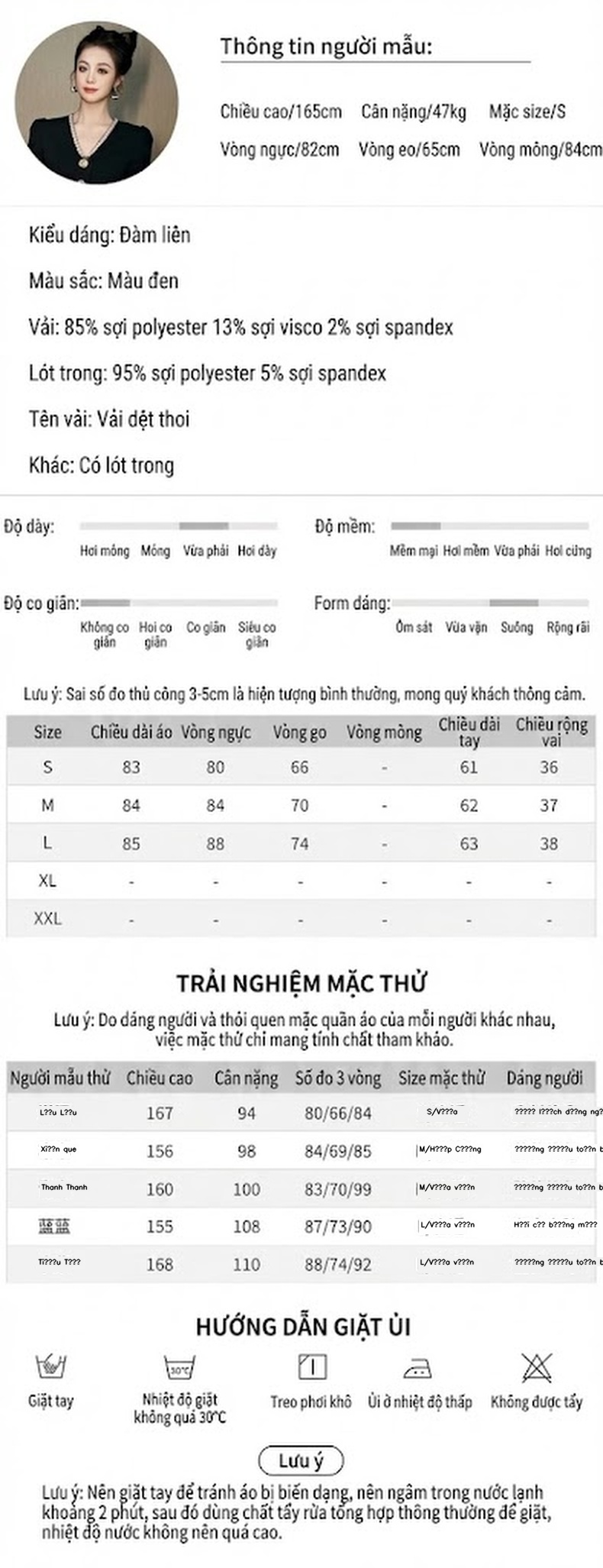 Váy liền thân Nữ Thiết Kế Pháp dáng chữ A, Tay Dài, Eo Ôm, Xếp Ly Màu Đen chi tiết 2