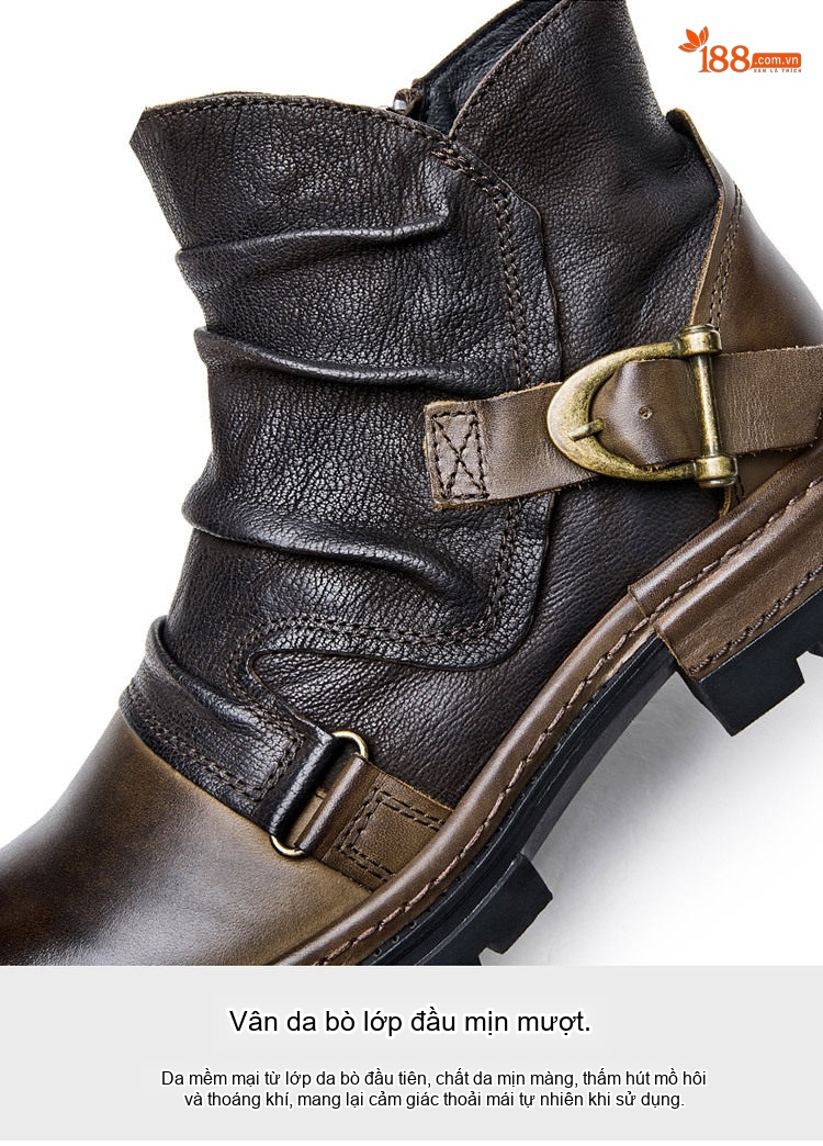 Boot Martin Nam Da Bò Cao Cổ Phong Cách Retro Anh Quốc Chiều Cao Đế Khoảng 3cm Màu Đen, Nâu chi tiết 8