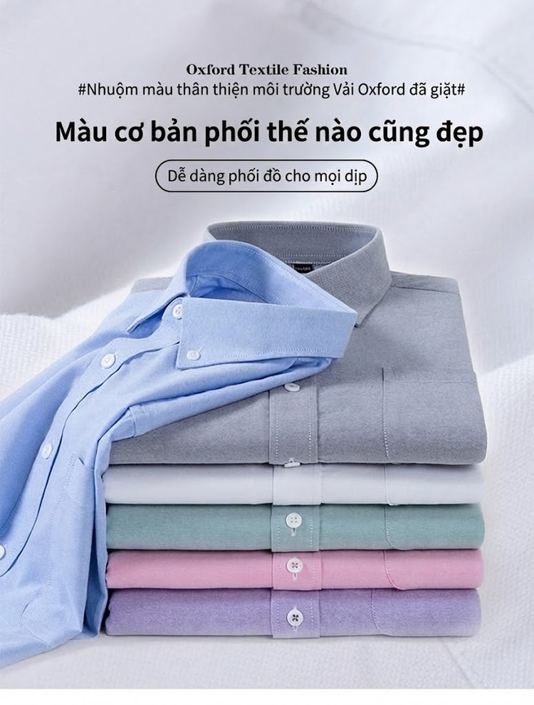 Áo Sơ Mi Tay Ngắn Nam Cotton Oxford Màu Trắng, Xanh Dương, Xanh Mint, Hồng... chi tiết 12
