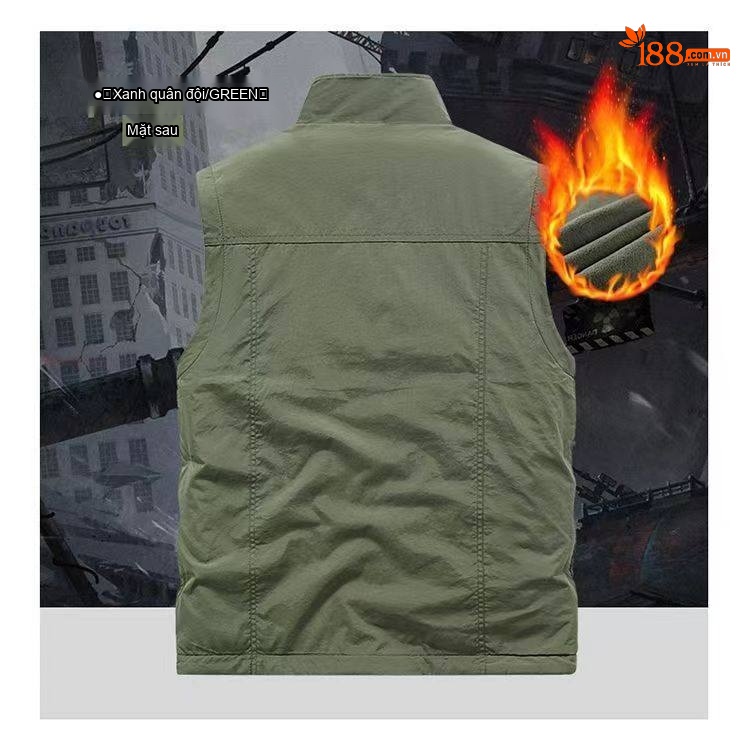 Áo Gile Nam Hai Mặt Lót Lông Dày Dặn Nhiều Túi Phong Cách Công Sở Màu Be, Xanh Rêu, Xám, Xanh Navy chi tiết 9