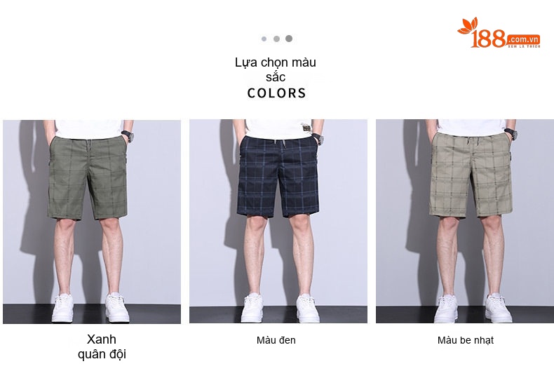 Quần Short Nam Ống Lửng Thể Thao Lưới Caro Dáng Suông Màu Xanh Rêu, Xanh Navy chi tiết 3