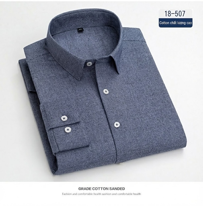 Áo Sơ Mi Tay Dài Nam Cotton Màu Trơn Trung Niên Phong Cách Doanh Nhân Màu Xanh Dương, Đỏ Rượu, Xám, Xanh Ngọc... chi tiết 14