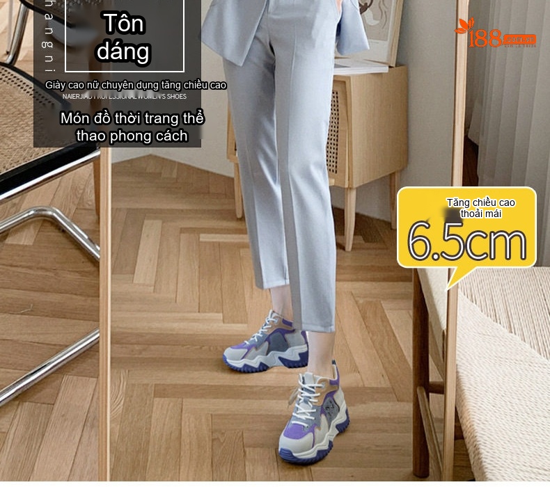 Giày Sneaker Nữ Đế Dày Chiều Cao Đế Khoảng 5cm Phong Cách Hàn Quốc Màu Trắng, Xanh Navy, Đỏ... chi tiết 2