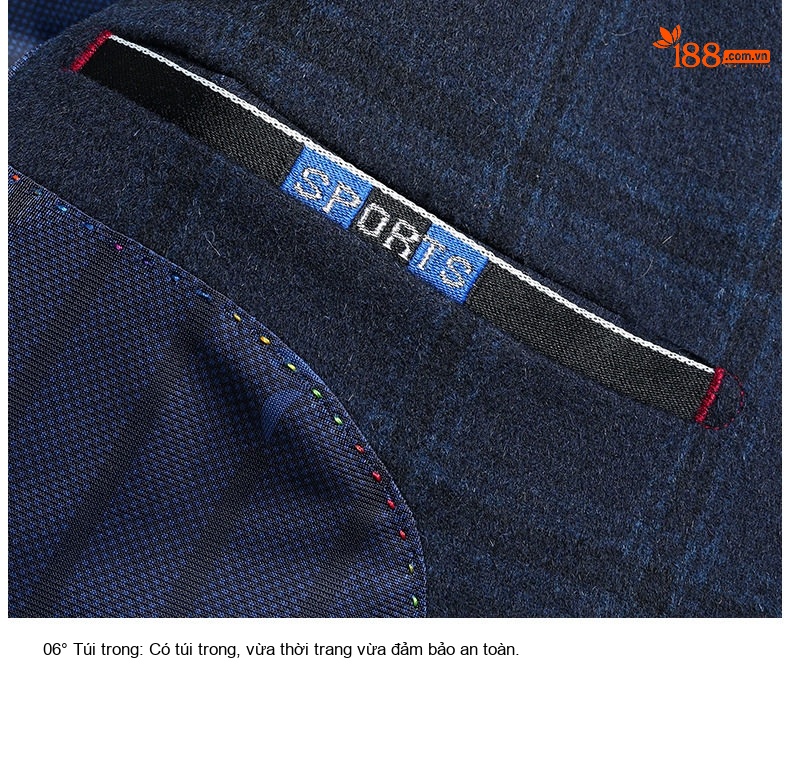 Áo Vest Nam Cashmere Lông Cừu, Lụa, Kẻ Ô Vuông Phong Cách Thu Đông Màu Xanh Navy chi tiết 15