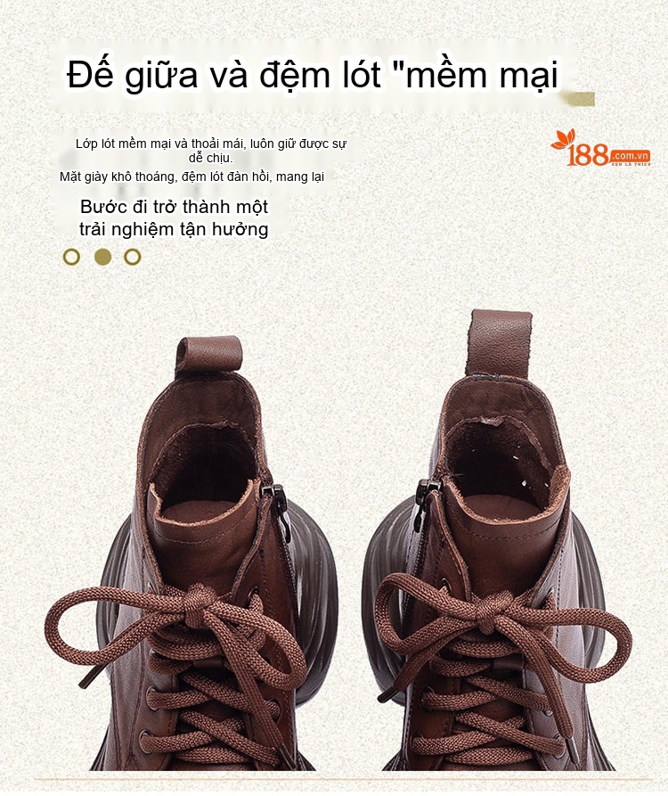 Boot Nữ Da Bò Cổ Lửng Phong Cách Âu Mỹ Chiều Cao Đế Khoảng 5cm Màu Đen, Nâu chi tiết 6