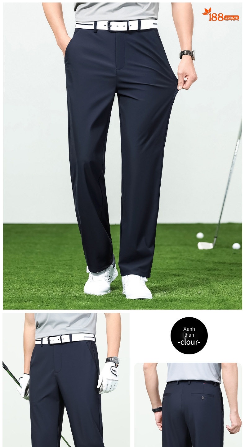 Quần Golf Dài Nam Ống Đứng Mỏng Mát Chống Nhăn Thoáng Khí Màu Xám, Đen chi tiết 11