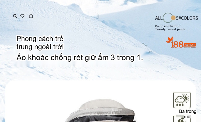 Áo Khoác Gió Nam Nữ Mùa Đông Áo Khoác Cặp Đôi Chống Gió Chống Thấm Nước 3 Trong 1 Có Thể Tháo Rời Lót Lông Cừu Đi Phượt Màu Trắng, Tím, Đen, Đỏ... chi tiết 1