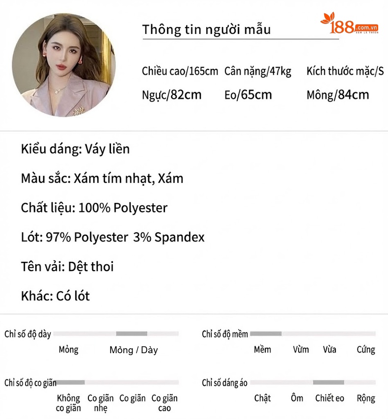 Váy Dài Liền Thân Nữ Công Sở Dáng Ôm Thanh Lịch Màu Xám, Hồng chi tiết 2