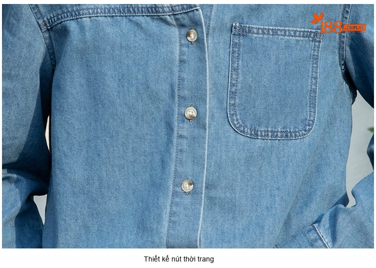 Áo Sơ Mi Nữ Tay Dài Cotton Thiết Kế Mới Phong Cách Pháp Màu Xanh Dương chi tiết 13