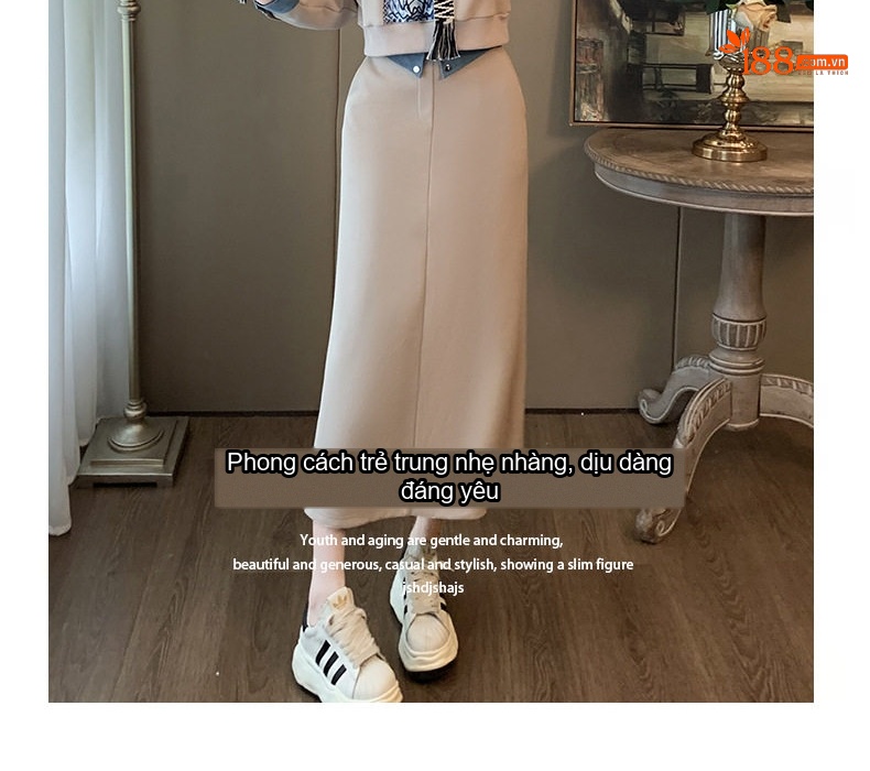 Set Bộ Áo Hoodie và Chân Váy Dáng Dài Nữ Lót Lông Dày Dặn Phong Cách Thời Trang Màu Be chi tiết 4