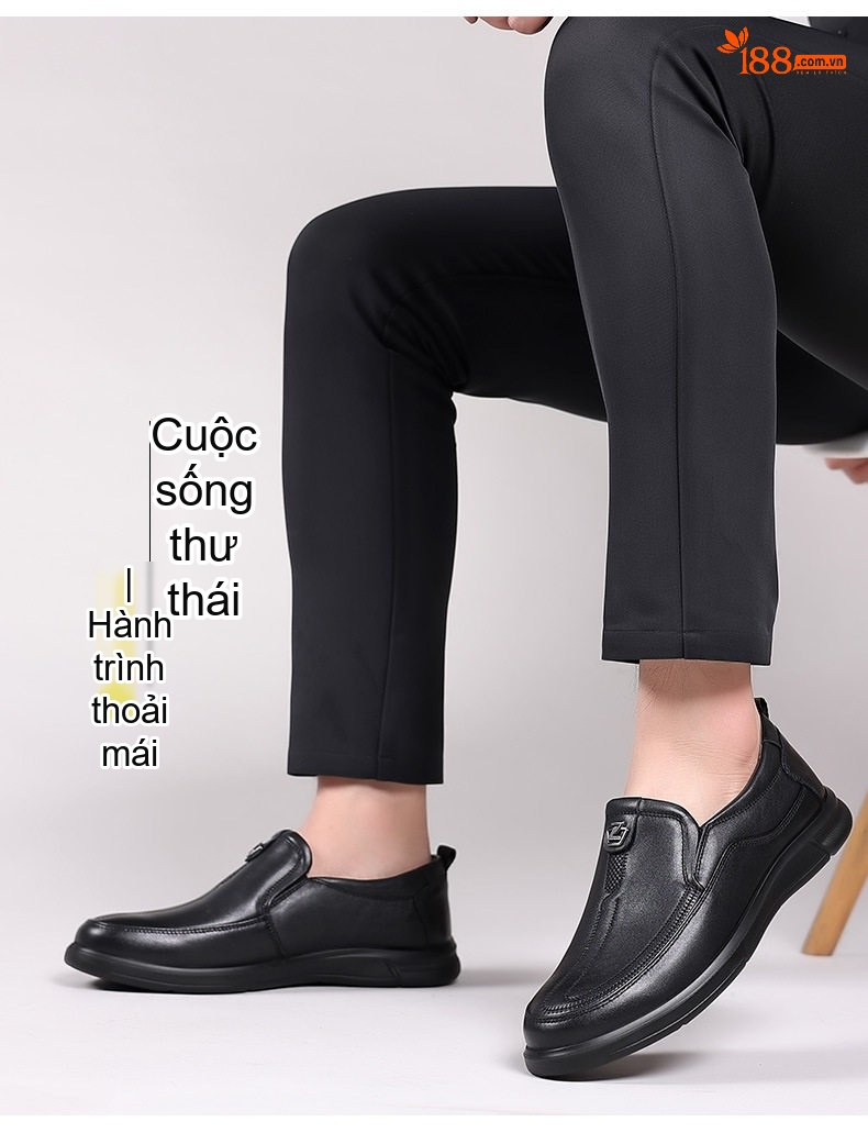 Giày Lười Nam Da Bò Chiều Cao Đế Khoảng 3cm Màu Đen chi tiết 3