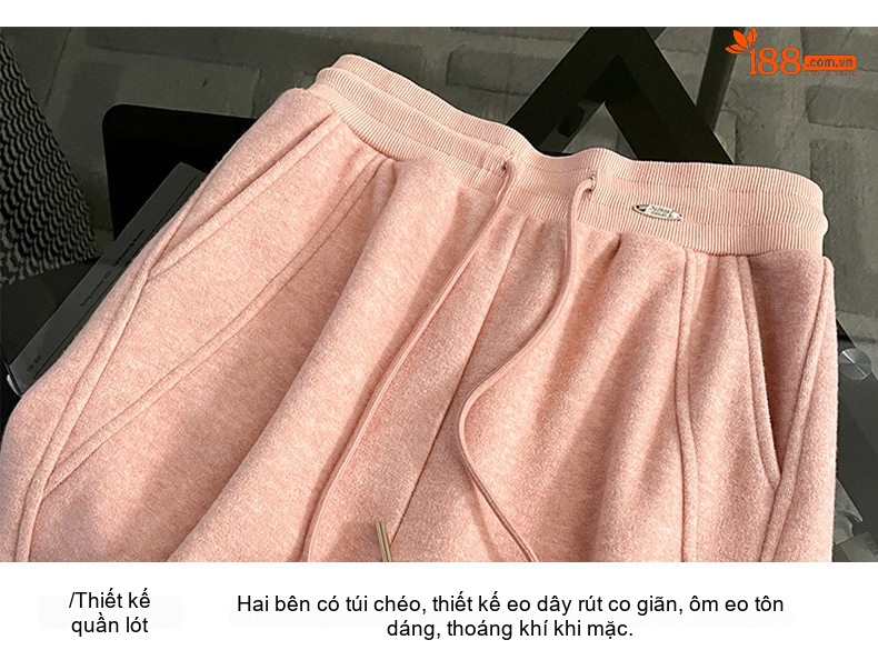 Bộ đồ thể thao nữ áo hoodie dáng rộng quần ống rộng lót lông chi tiết 18