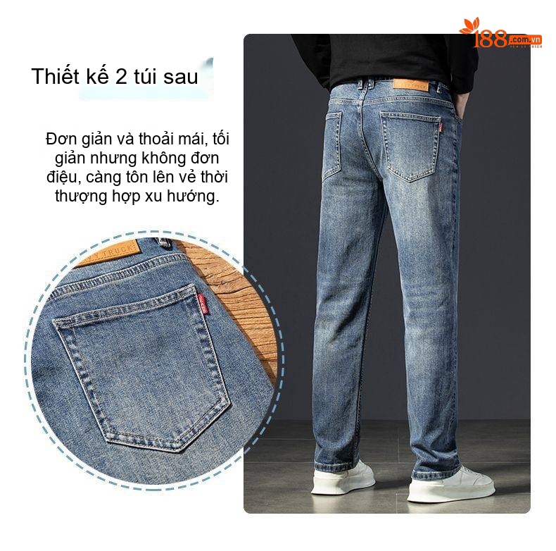 Quần Jean Nam Cotton Co Giãn Dáng Suông Rộng Phong Cách Doanh Nhân Màu Xanh chi tiết 25
