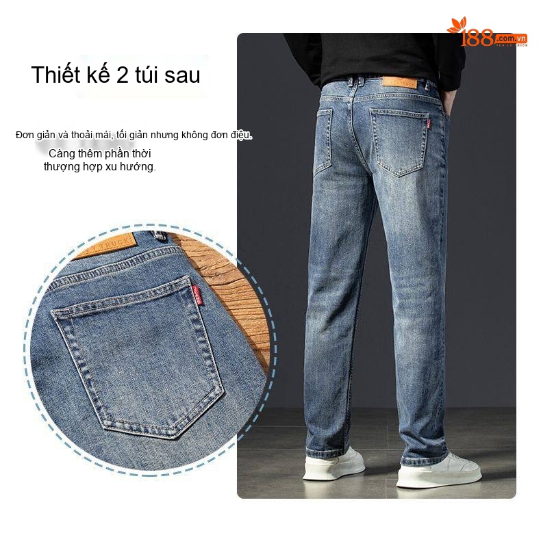 Quần Jean Nam Cotton Co Giãn Dáng Suông Rộng Thoải Mái Màu Xanh chi tiết 18