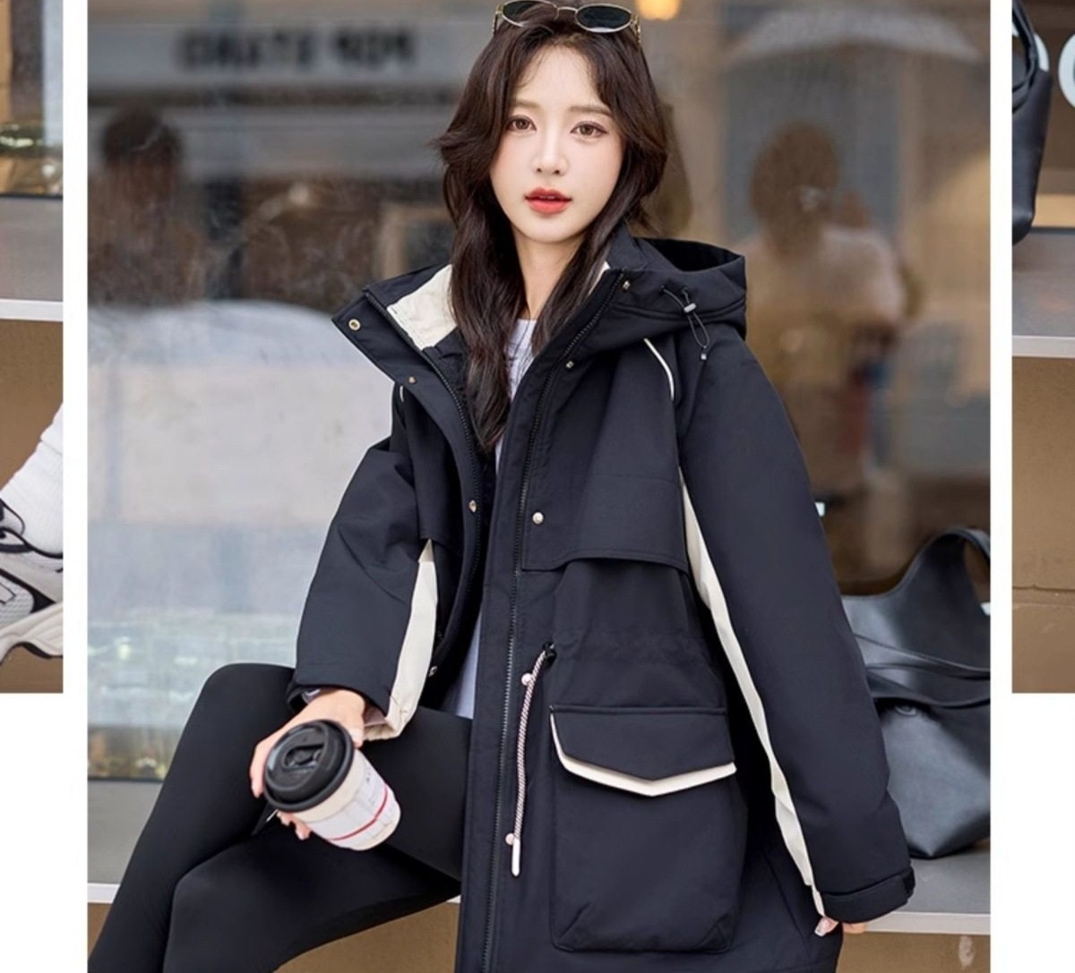 Áo Khoác Phao Nữ Dáng Dài Vừa Cotton Dày Dặn Ấm Áp Màu Đen, Trắng chi tiết 6