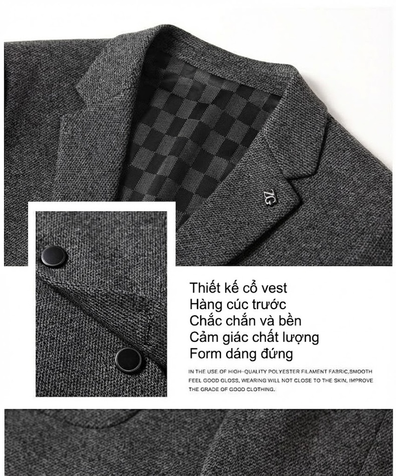 Áo Vest Nam Silk Wool (Sợi Tơ Len) Phong Cách Business Casual Chống Nhăn Màu Xám chi tiết 6