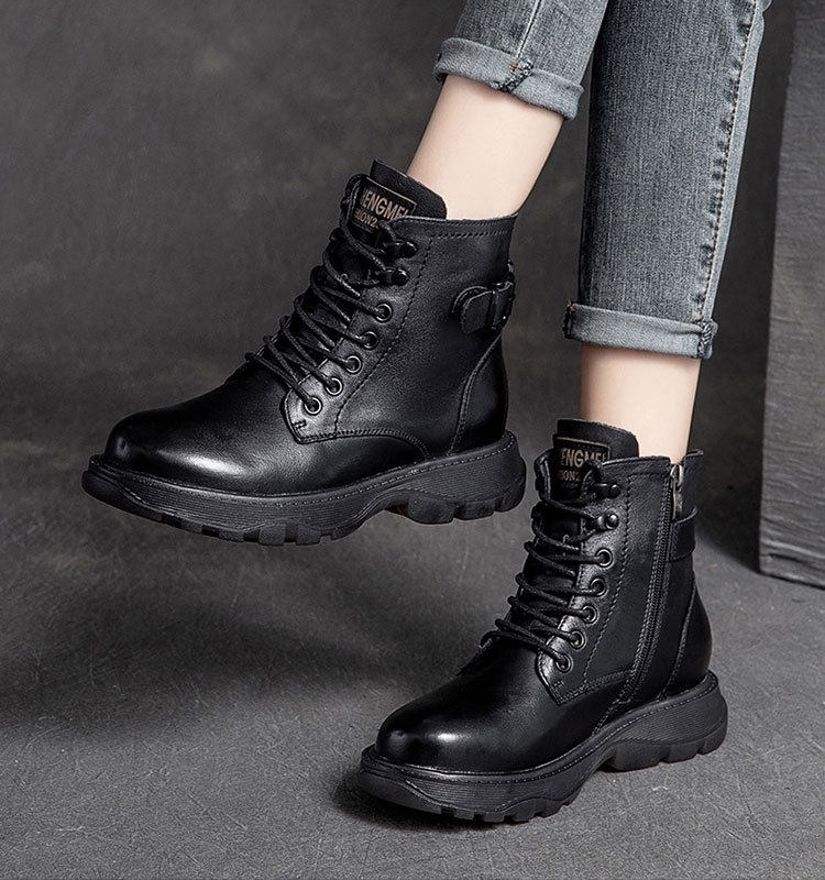 Boot Martin Nữ Da Bò Cổ Thấp Buộc Dây Chiều Cao Đế Khoảng 3.5cm Màu Đen, Nâu chi tiết 11