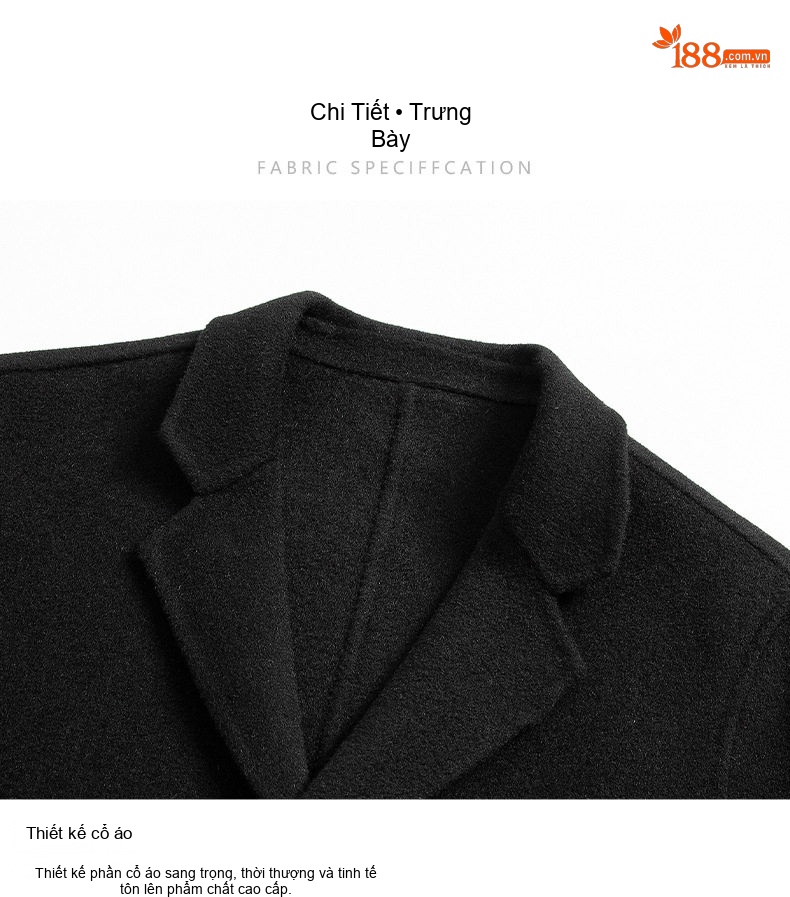 Áo Khoác Dạ Nam 100% Lông Cừu Hai Mặt Cổ chữ Vest Công Sở Thanh Lịch Màu Đen chi tiết 15