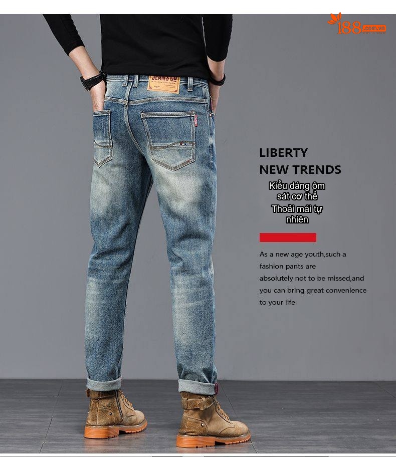 Quần Jeans Nam Ống Đứng Cao Cấp Dáng Ôm Vừa Vặn Màu Xanh Denim chi tiết 41
