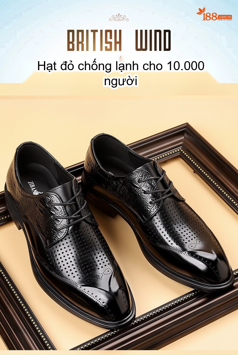 Giày Tây Đục Lỗ Nam Da Bò Chiều Cao Đế Khoảng 3cm Màu Đen, Nâu chi tiết 6