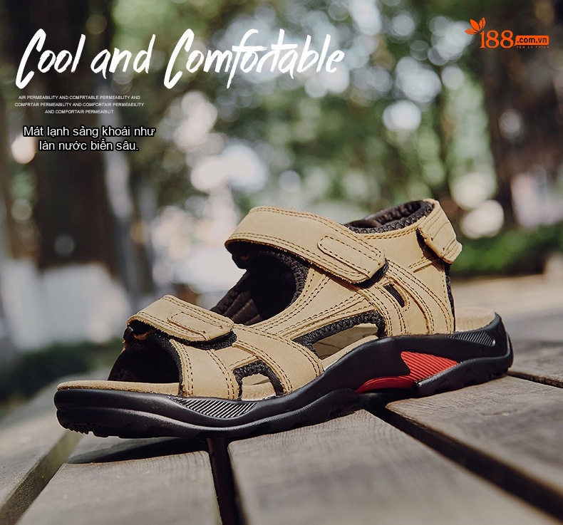 Dép Sandal Nam Da Thật Hở Ngón Thoáng Khí Chống Mòn Chiều Cao Đế Khoảng 3cm Màu Nâu, Be chi tiết 1