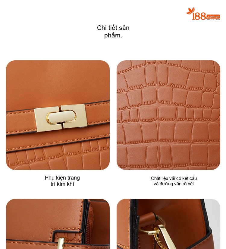 Set Túi Xách Nữ 3 Món Da Bóng Retro Đeo Vai, Xách Tay, Đeo Chéo, Túi Mẹ Con Màu Đen, Đỏ, Xanh Lá, Nâu... chi tiết 19