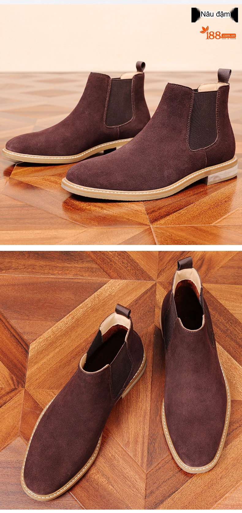 Boot Chelsea Nam Da Lộn Chiều Cao Đế Khoảng 3cm Màu Nâu Đậm, Nâu Vàng chi tiết 11