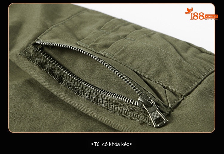 Áo Khoác Bomber Nam Cotton Giặt Nước Nhiều Túi Dáng Rộng Màu Đen, Xanh Olive, Nâu Vàng chi tiết 14