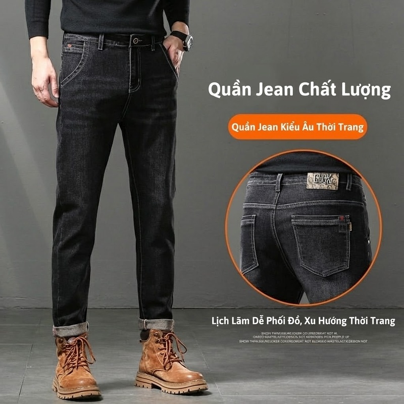 Quần Jean Nam Ống Suông Dáng Rộng Phong Cách Hàn Quốc Màu Đen, Xanh Đen