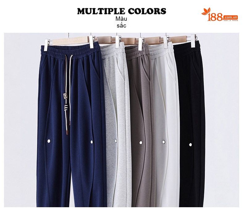 Quần Jogger Nam Dáng Dài Bo Ống Rộng Thoải Mái Màu Xám, Trắng Sọc, Đen, Xanh Navy chi tiết 11