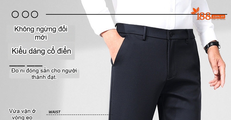 Quần Tây Nam Dáng Suông Dài Co Giãn Lót Lông Giữ Nhiệt Màu Đen chi tiết 3