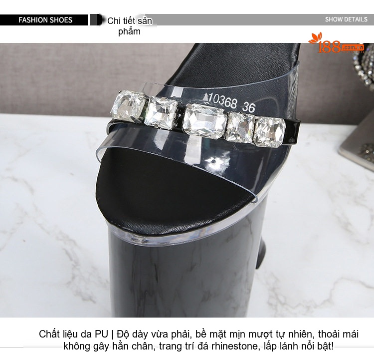 Giày Sandal Cao Gót Nữ Quai Trong Suốt Đính Đá Gót Cao 26cm Màu Đen, Đỏ, Trắng chi tiết 3