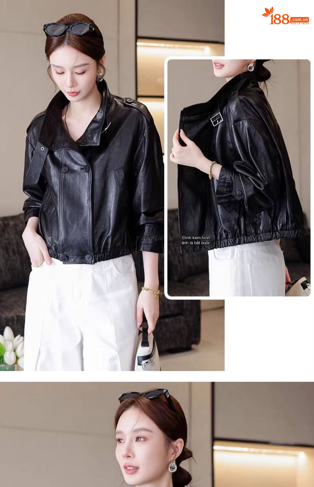 Áo Khoác Da Thật Nữ Kiểu Ngắn Dáng Bomber Da Cừu chi tiết 17
