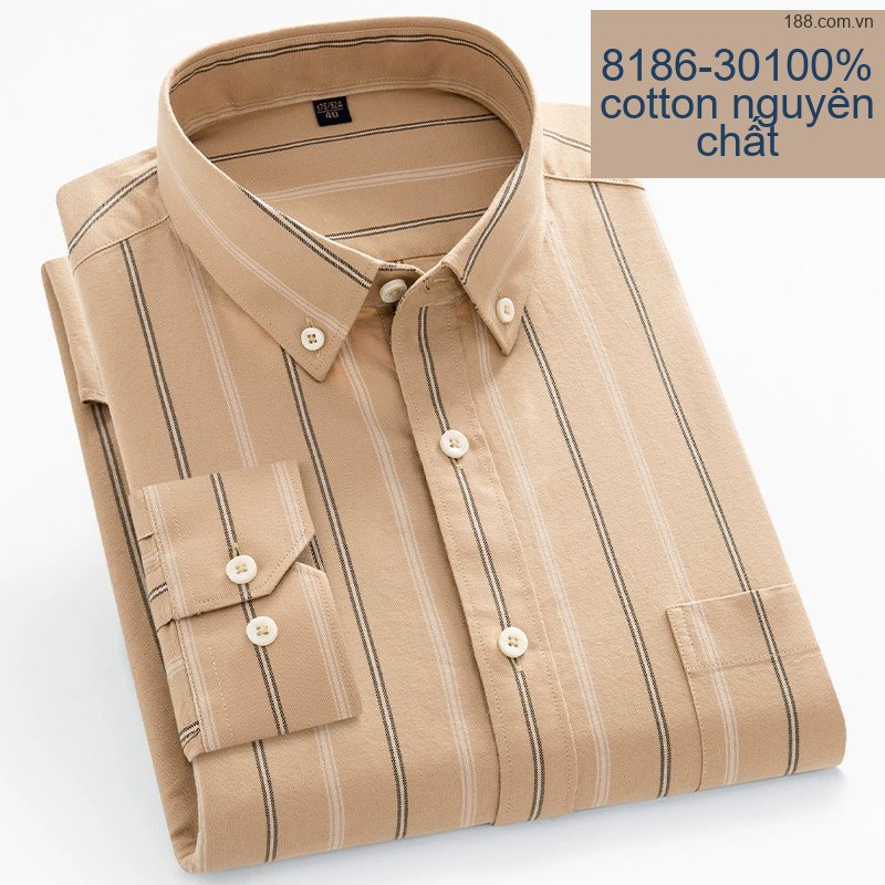 Áo Sơ Mi Nam Tay Dài Cotton Kẻ Sọc Thanh Lịch Phong Cách Công Sở Màu Trắng, Xanh, Đen, Đỏ...