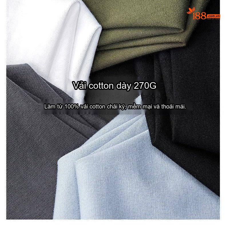 Áo Thun Tay Dài Nam Cotton 270g Cổ Tròn Dáng Rộng Màu Xám, Trắng, Đen, Xanh... chi tiết 3