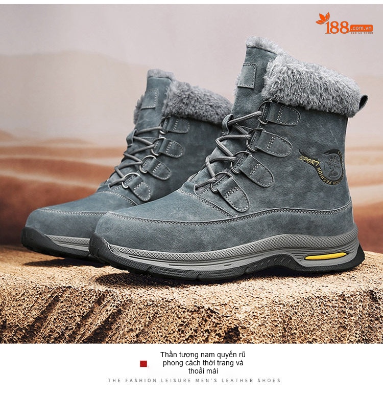 Giày Boot Nam Cổ Cao Da Mờ Lót Lông Chiều Cao Đế Khoảng 3cm Màu Đen, Xám, Xanh Rêu chi tiết 24