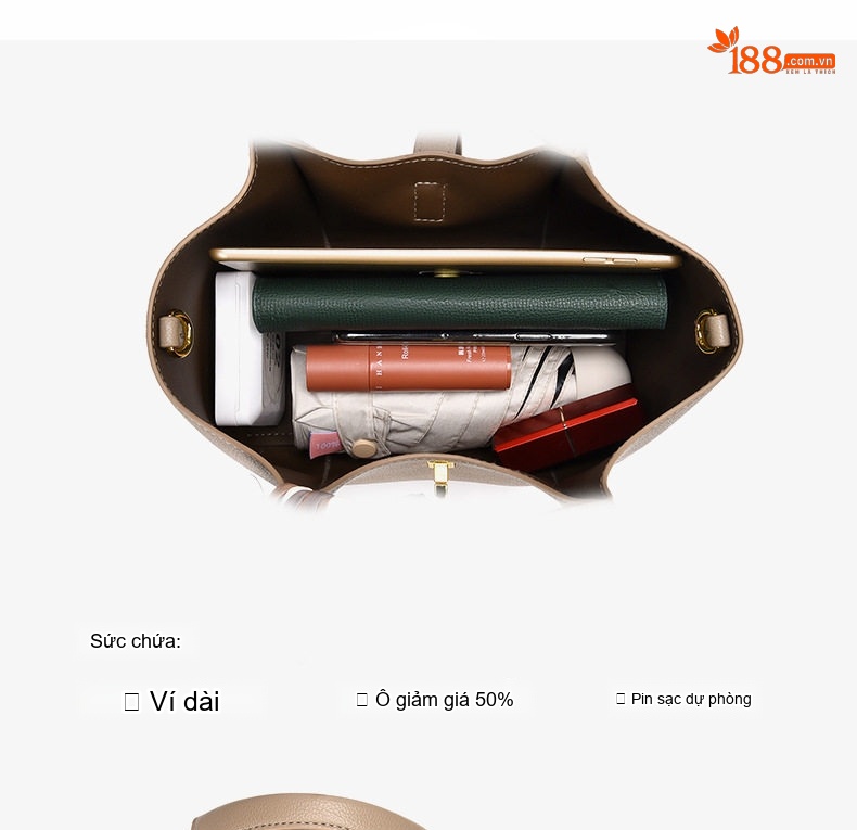 Túi Tote Nữ Da Mờ Sức Chứa Lớn Đeo Vai, Đeo Chéo Công Sở Màu Nâu, Đen, Kem chi tiết 3