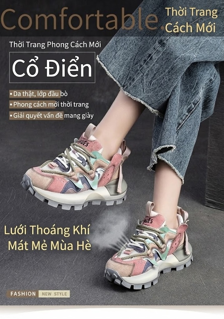 Giày Sneaker Nữ Đế Dày Tăng Chiều Cao Khoảng 5cm Phối Màu chi tiết 1