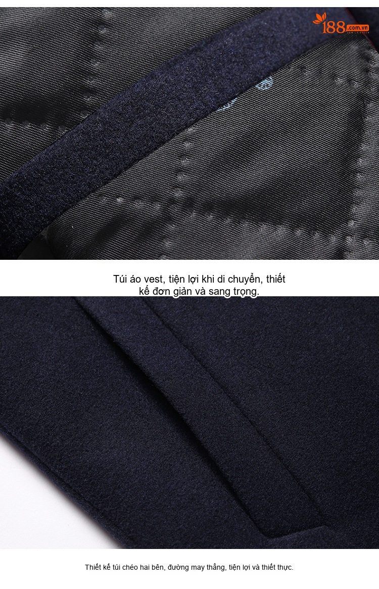 Áo Khoác Dạ Nam Dáng Dài Vừa Cổ chữ Vest Lót Lông Dày Dặn Màu Đen, Xanh Navy, Xám, Đỏ Rượu Vang chi tiết 11