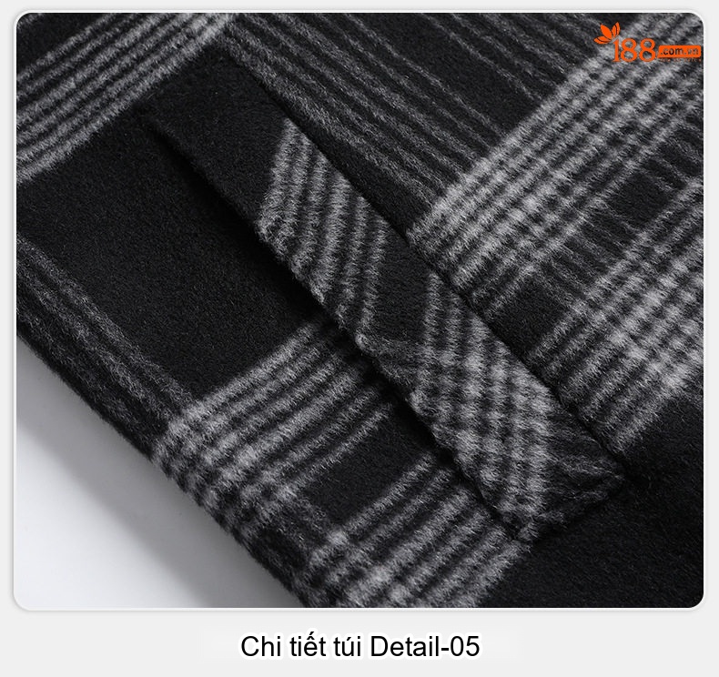 Áo Khoác Dạ Nam Hai Mặt Dáng Dài Kẻ Ô Vuông Màu Đen, Xám chi tiết 18