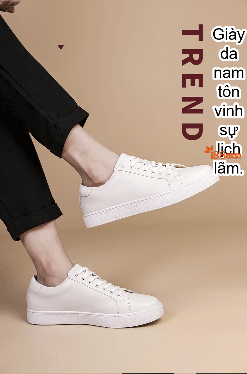 Giày Da Nam Da Bò Kiểu Anh Cổ Điển Chiều Cao Đế Khoảng 3cm Màu Trắng, Nâu chi tiết 10