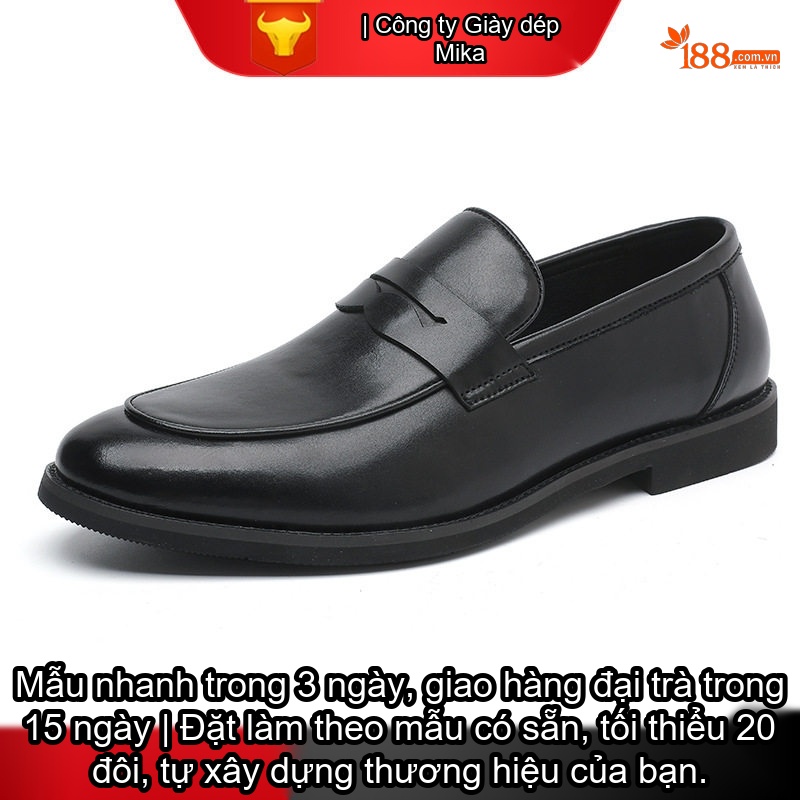 Giày Lười Nam Da Thật Penny Loafer Chiều Cao Đế Khoảng 2cm Màu Đen
