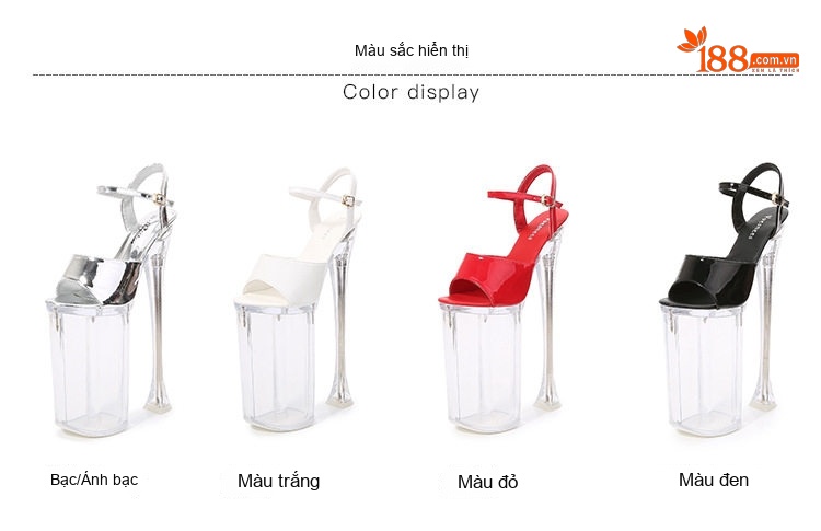 Giày Sandal Cao Gót Nữ Quai Ngang Da Bóng Gót Cao 10cm - 12cm Màu Đen, Đỏ, Trắng, Bạc... chi tiết 3