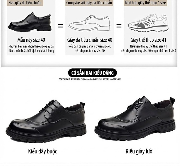 Giày Tây Buộc Dây Nam Da Bò Chiều Cao Đế Khoảng 3cm Màu Đen chi tiết 10