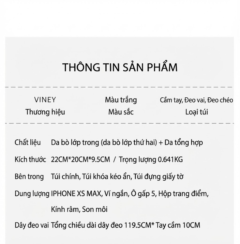 Túi Xách Nữ Da Thật Quai Xách Tay Kiểu Dáng Lady Màu Trắng chi tiết 3