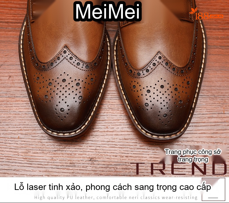 Giày Tây Brogue Buộc Dây Nam Da Bò Chiều Cao Đế Khoảng 3cm Màu Nâu chi tiết 4