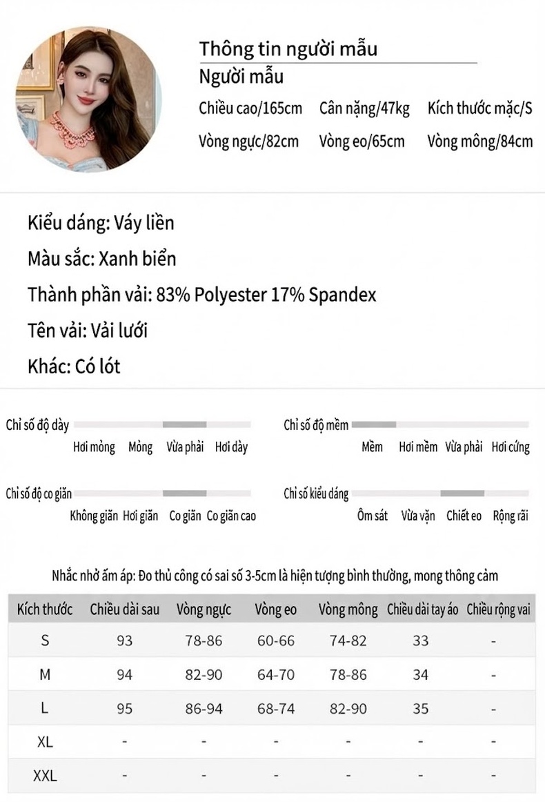 Váy liền thân Nữ Tay Lỡ Ôm Body Họa Tiết Hoa Nhí Phong Cách Pháp Màu Xanh chi tiết 2
