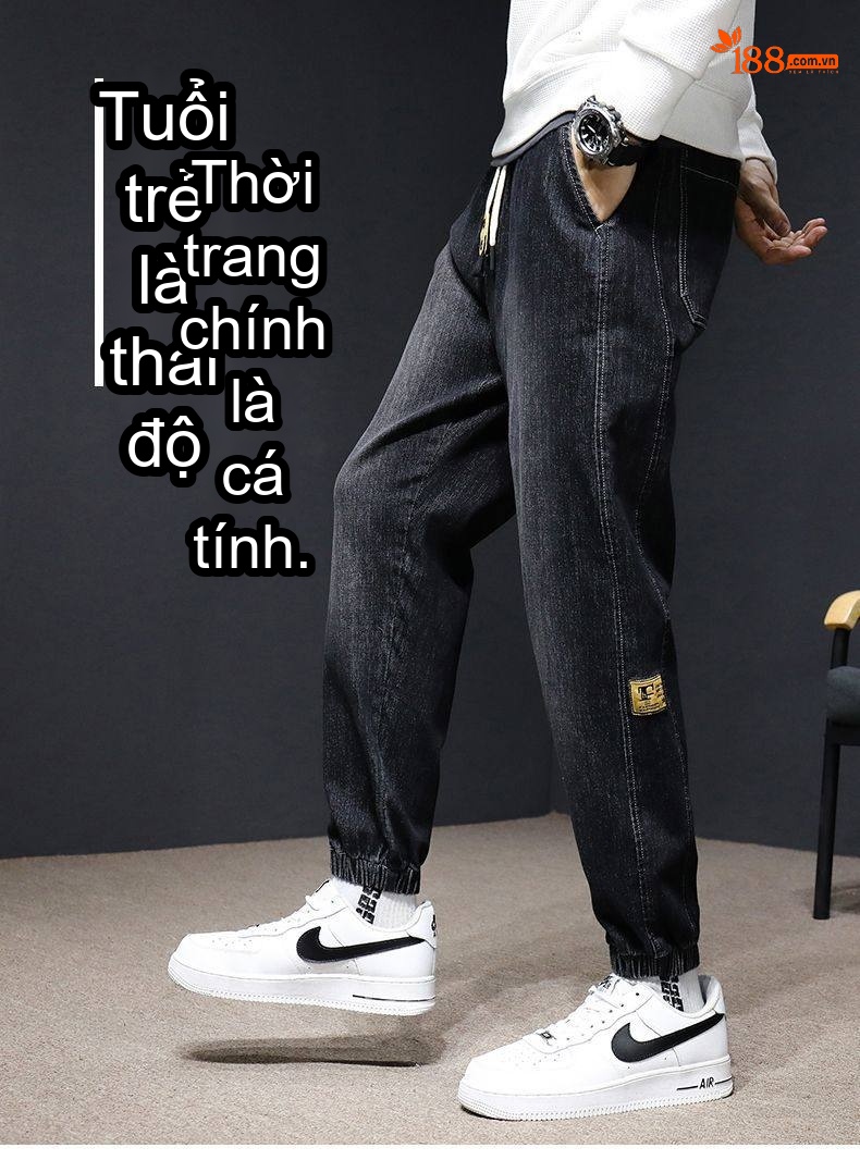 Quần Jean Nam Ống Bo Dáng Rộng Thoải Mái Màu Xanh Đen chi tiết 1