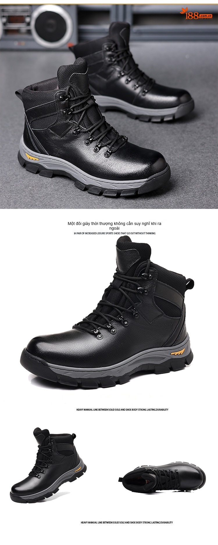 Giày Boot Nam Cao Cổ Da Thật Lót Lông Giữ Ấm Chiều Cao Đế Khoảng 4cm Màu Đen chi tiết 17
