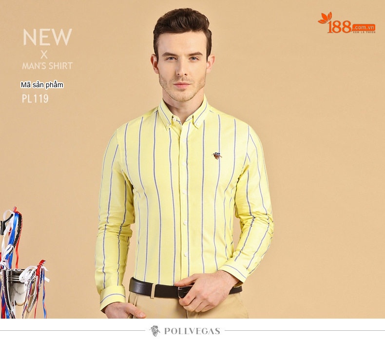 Áo Sơ Mi Nam Tay Dài Cotton Oxford Sọc Dáng Ôm Vừa Vặn Màu Xanh Dương, Trắng, Vàng, Hồng... chi tiết 17